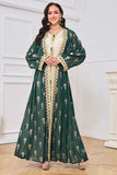 Deux morceaux Vert foncé manches longues Caftan Marocain avec appliques