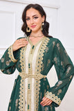 Deux morceaux Vert foncé manches longues Caftan Marocain avec appliques