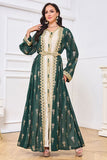 Deux morceaux Vert foncé manches longues Caftan Marocain avec appliques