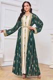 Deux morceaux Vert foncé manches longues Caftan Marocain avec appliques