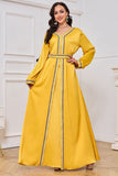 Robe Abaya Caftan Marocain Jaune Manches Longues