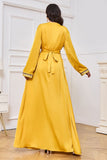 Robe Abaya Caftan Marocain Jaune Manches Longues