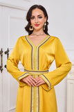 Robe Abaya Caftan Marocain Jaune Manches Longues