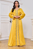 Robe Abaya Caftan Marocain Jaune Manches Longues