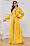 Robe Abaya Caftan Marocain Jaune Manches Longues