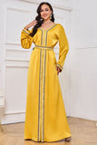 Robe Abaya Caftan Marocain Jaune Manches Longues