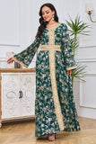 Caftan Marocain à Manches Longues Arabe Vert Foncé Maxi Perlé à la Main Dubaï