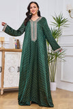 Robe brodée vert foncé caftan marocain à pois