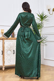 Robe brodée vert foncé caftan marocain à pois