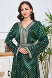 Robe brodée vert foncé caftan marocain à pois