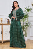 Robe brodée vert foncé caftan marocain à pois