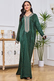 Robe brodée vert foncé caftan marocain à pois