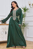 Robe brodée vert foncé caftan marocain à pois