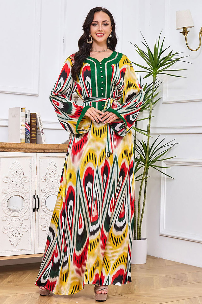 Charger l&#39;image dans la galerie, Moyen-Orient Dubai Imprimé Caftan Marocain Abaya Robe