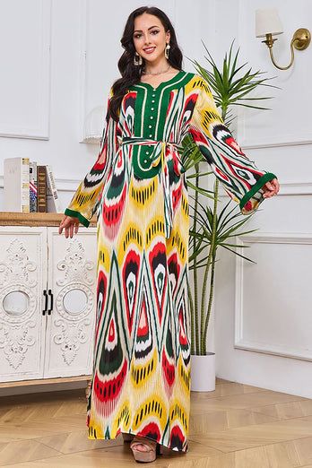 Moyen-Orient Dubai Imprimé Caftan Marocain Abaya Robe