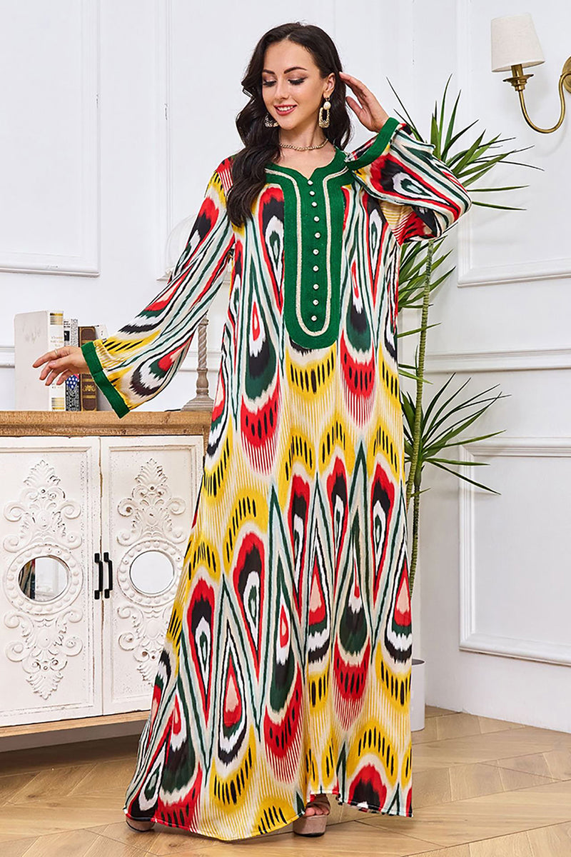 Charger l&#39;image dans la galerie, Moyen-Orient Dubai Imprimé Caftan Marocain Abaya Robe
