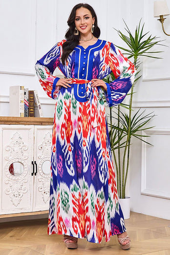 Moyen-Orient Dubai Imprimé Bleu royal Caftan Marocain Abaya Robe