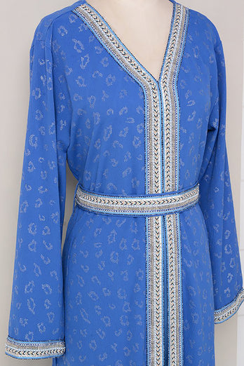 Robe Abaya Caftan Marocain Bleu Moyen-Orient Dubai Manches Longues