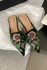 Charger l&#39;image dans la galerie, Femmes Floral Brodé Chaton Talons Bout Pointu Pantoufles Chaussures Mule Sandales