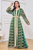 Ensemble deux pièces gilet long brodé Vert foncé Marocain Caftan