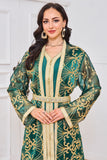 Ensemble deux pièces gilet long brodé Vert foncé Marocain Caftan