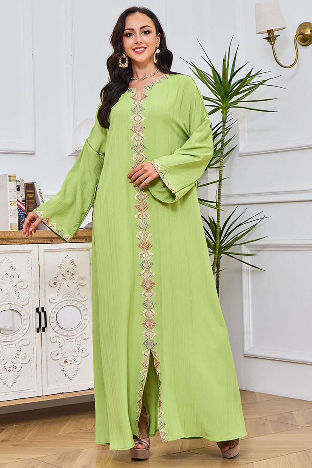 Robe Dubai Robe Voile Verte Abaya Femme Robe Musulmane Robe Femme