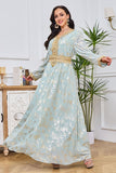 Robe caftan Vert clair brodée de sequins