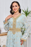 Robe caftan Vert clair brodée de sequins