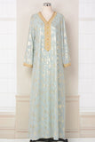 Robe caftan Vert clair brodée de sequins