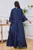 Charger l&#39;image dans la galerie, Robe caftan abaya ceinturée en polyester brodé bleu marine foncé