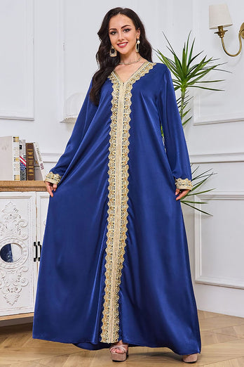 Bleu royal brodé soirée Abaya Maxi robe caftan longues Robes