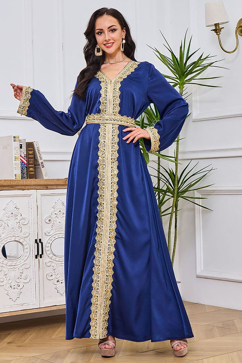 Charger l&#39;image dans la galerie, Bleu royal brodé soirée Abaya Maxi robe caftan longues Robes
