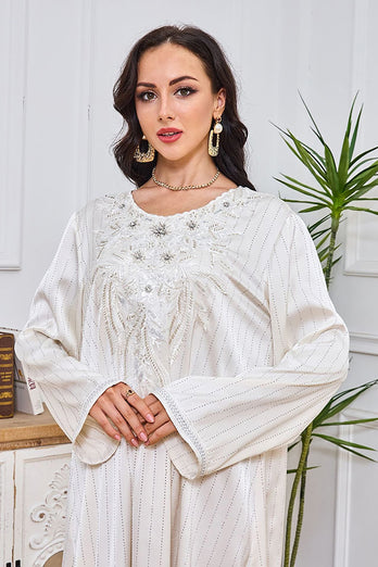 Robe Abaya Caftan Marocain Brodée Blanche Élégante
