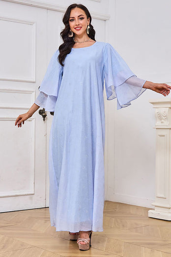 Robe bleu clair à manches volantées élégante Caftan Marocain Abaya