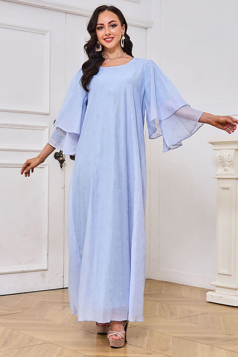 Charger l&#39;image dans la galerie, Robe bleu clair à manches volantées élégante Caftan Marocain Abaya