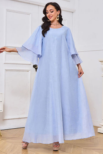 Robe bleu clair à manches volantées élégante Caftan Marocain Abaya