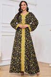 Noir jaune brodé soirée Abaya Maxi robe caftan longues Robes