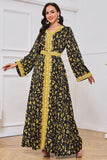 Noir jaune brodé soirée Abaya Maxi robe caftan longues Robes