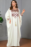 Robe de soirée abaya caftan blanche à manches longues chauve-souris