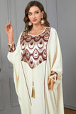 Robe de soirée abaya caftan blanche à manches longues chauve-souris