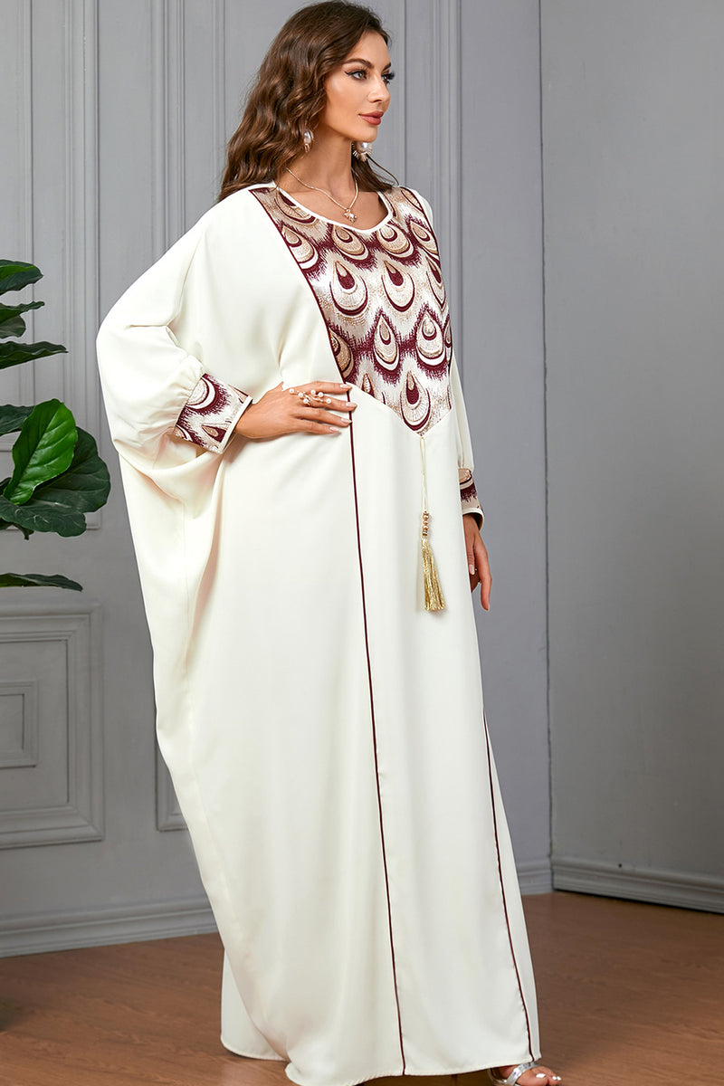 Charger l&#39;image dans la galerie, Robe de soirée abaya caftan blanche à manches longues chauve-souris