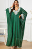 Charger l&#39;image dans la galerie, Robe de soirée abaya kaftan à manches chauve-souris à pois blanc vert
