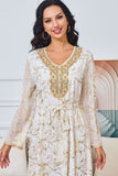 Blanc et doré Mousseline de soie imprimée long caftan marocain