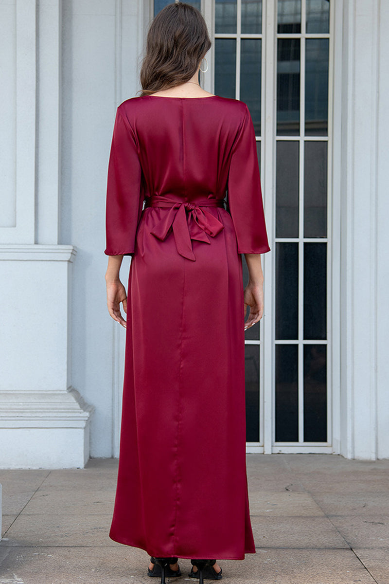 Charger l&#39;image dans la galerie, Robe caftan Abaya en mousseline de soie bordeaux à manches longues et perles