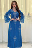 Charger l&#39;image dans la galerie, Robe en mousseline de soie Abaya Kaftan d&#39;été perlée bleue