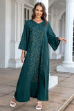 Robe en mousseline de soie Abaya Kaftan d'été perlée vert foncé