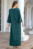 Robe en mousseline de soie Abaya Kaftan d'été perlée vert foncé