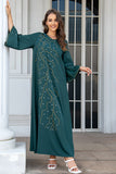 Robe en mousseline de soie Abaya Kaftan d'été perlée vert foncé