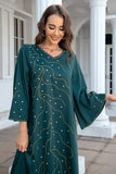 Robe en mousseline de soie Abaya Kaftan d'été perlée vert foncé