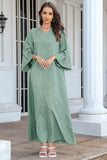 Robe en mousseline de soie Abaya Kaftan d'été perlée vert foncé